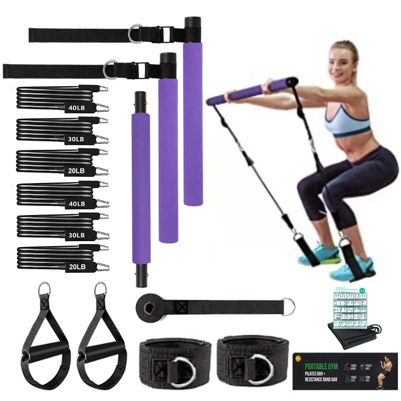 Non-Slip Fitness Stick,Portable Pilates Bar Kit with Resistance Bands Set for Women Men Home Gym Bodybuilding Fitness Equipment