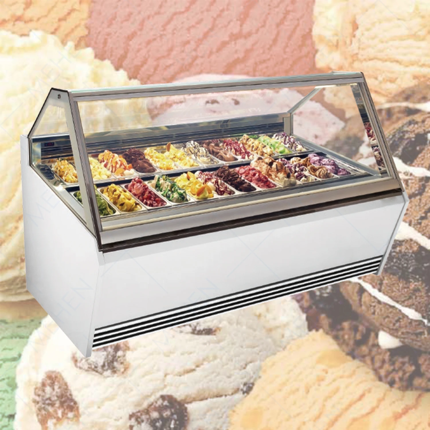 MEHEN Aurora MC16 Tray Commercial air Colling Ice Cream Display Freezer Italian Gelato showcase with Sliding Door