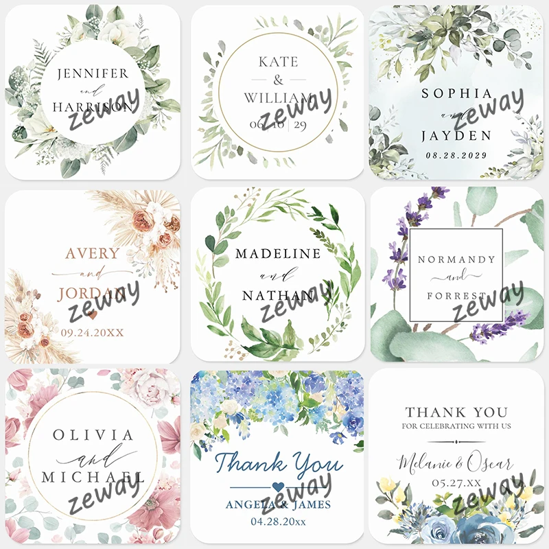 Personalized Square Label Sticker Waterproof 1.18~2.36 Inch Customized Name Date Thank You Sticker Bridal Shower Party Favor