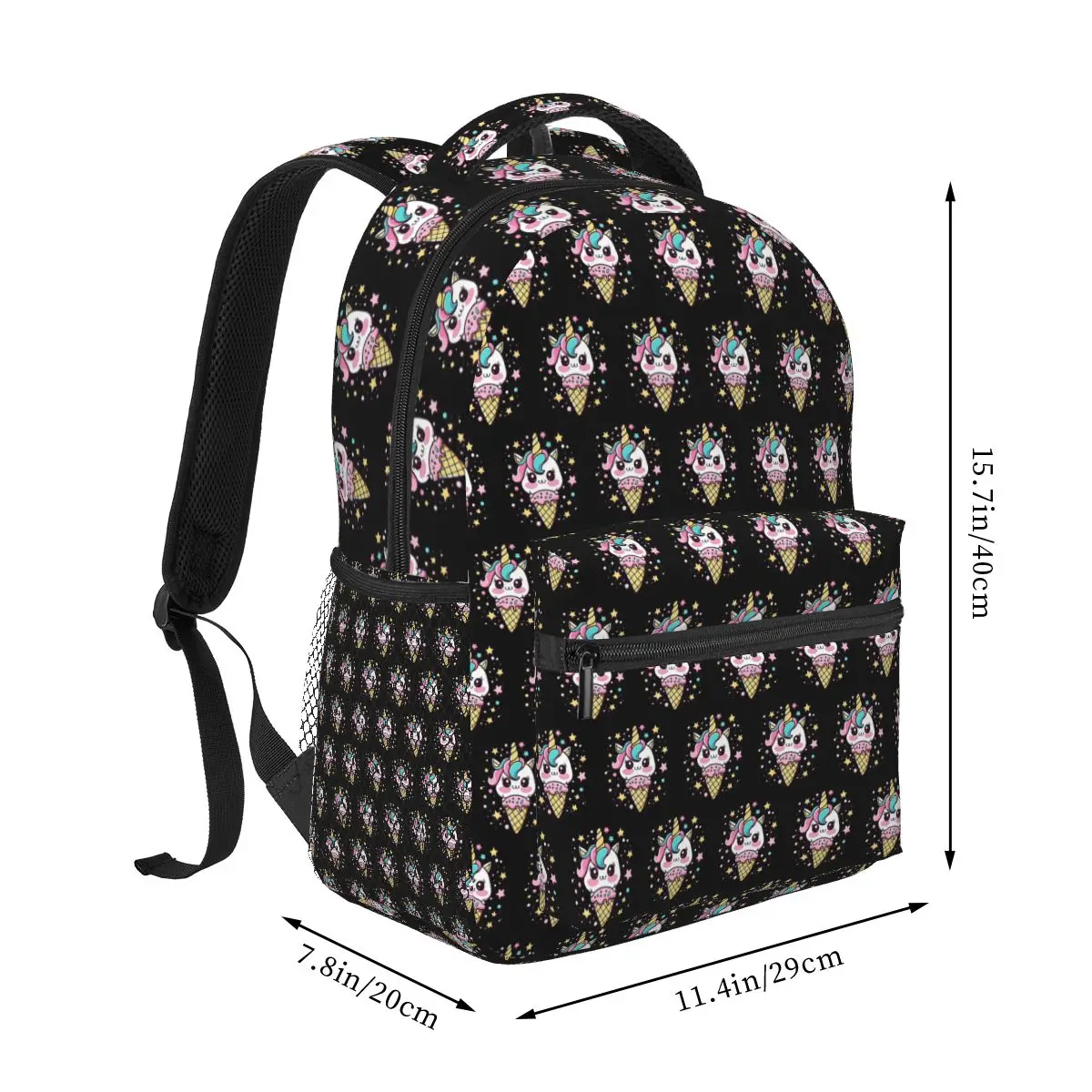 Ice Cream Unicorn Student Backpack School Bag Hiking Travel Daypack for Boys Girls Fashion Bookbag Shoulder Bags