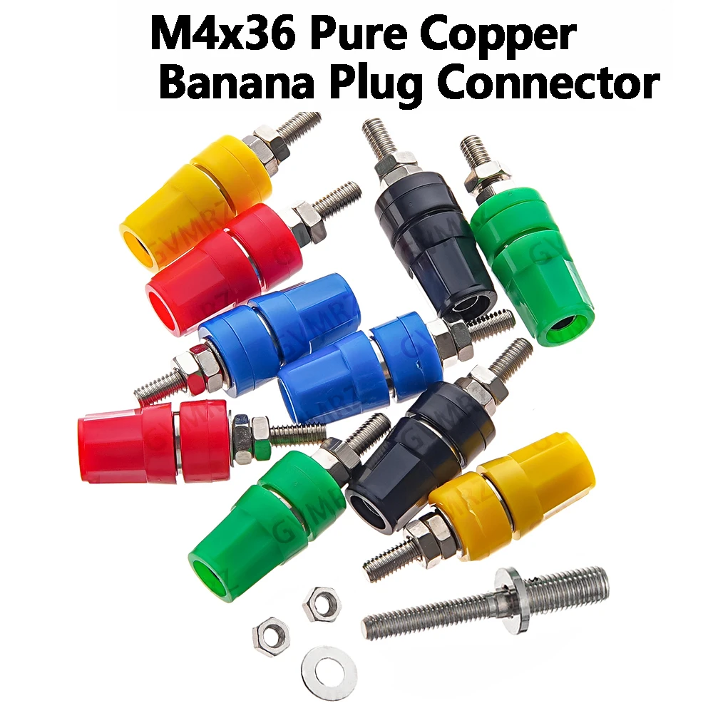 5PCS M4x36 Black Red Banana Jack Socket M4X36 Pure Copper Terminal 20A Binding Post Banana Plug Connector M4*36 Blue Green