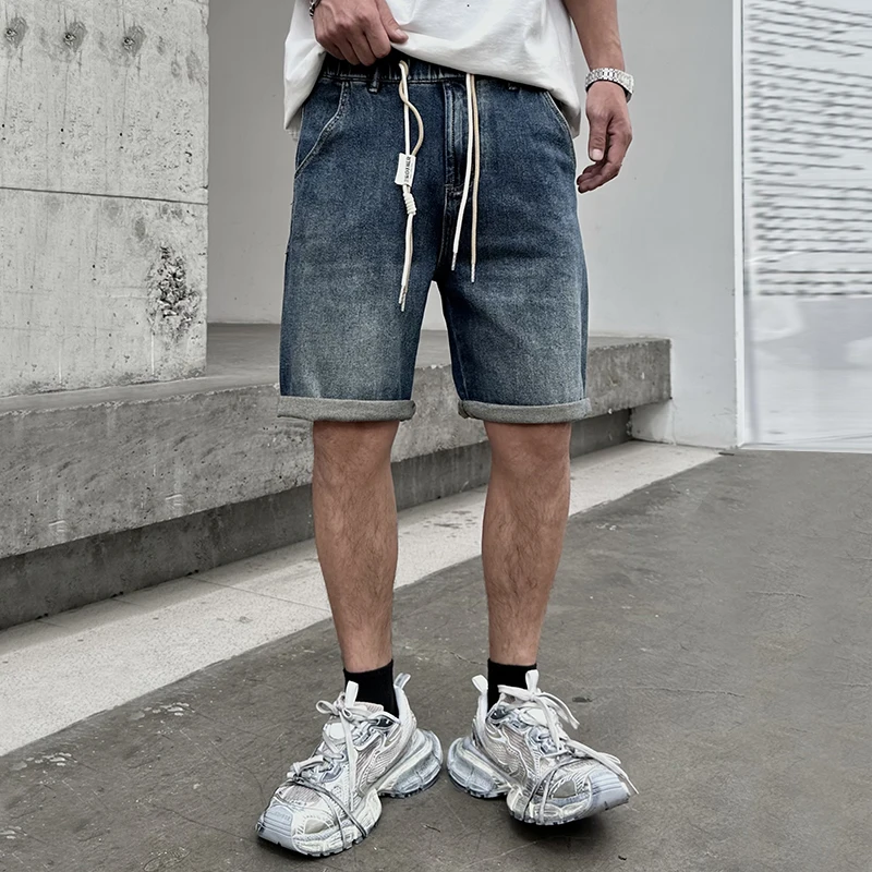 

9075 American trend street drawstring denim shorts men's summer loose hipster casual versatile five-minute pants