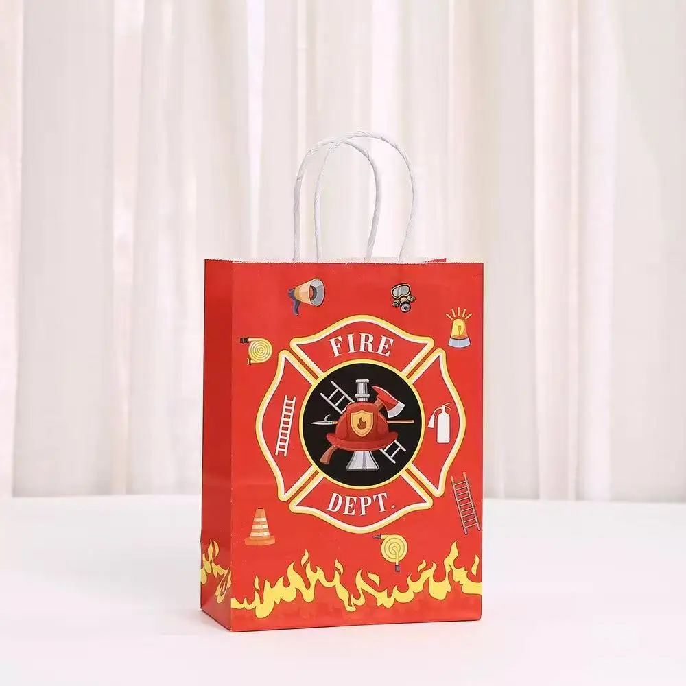 6/24 Stücke Cartoon Feuerwehrmann Thema Papier Geschenke Verpackung Tasche Feuerwehrauto Süßigkeiten Cookie Taschen für Kinder Geburtstag Baby Shower Party Decor – Detail 2