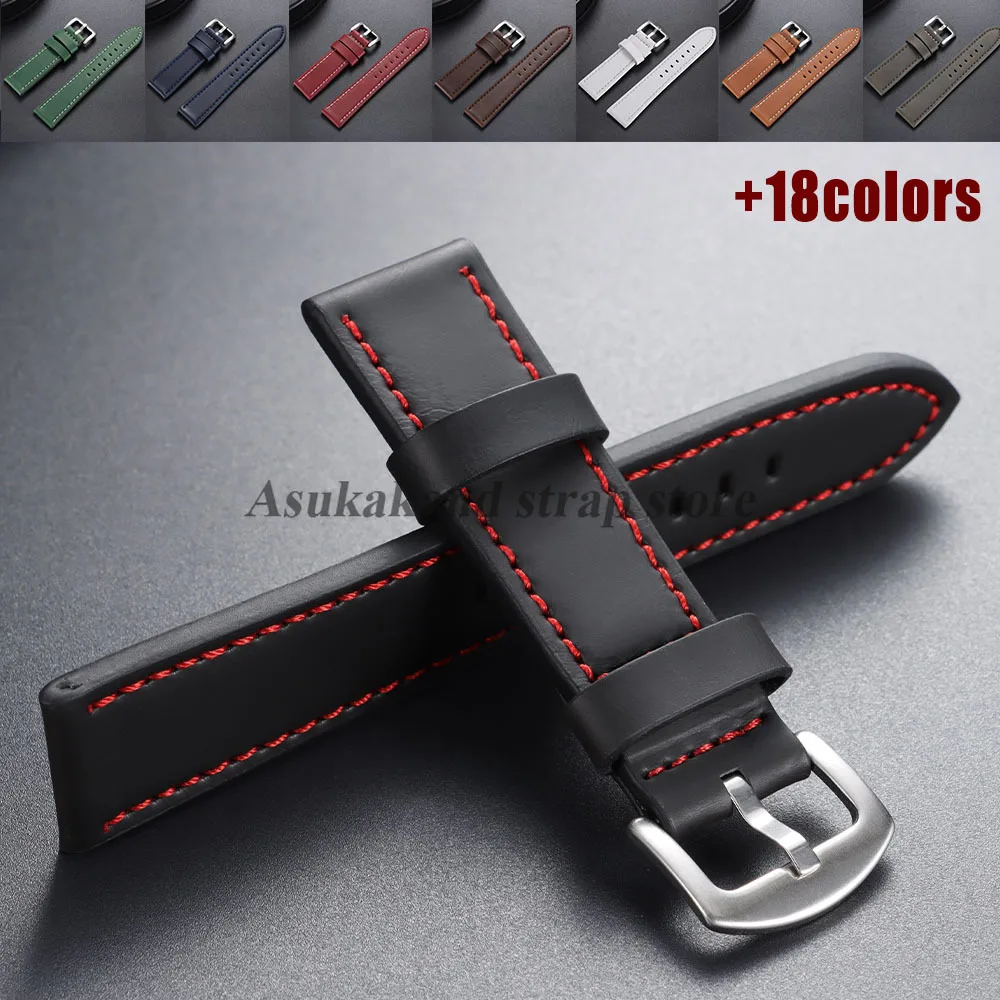 Bracelet de montre en cuir vintage 18mm 20mm 22mm 24mm, universel pour hommes et femmes, avec boucle ardillon, accessoires de montre sportifs étanches