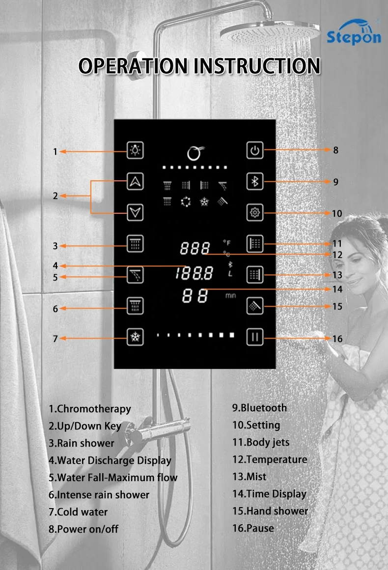 

2026 OEM ODM WiFi APP Six Water Outlets Shower Valve Mixer Set Music Hot/Cold Water Thermostatic Shower Control System