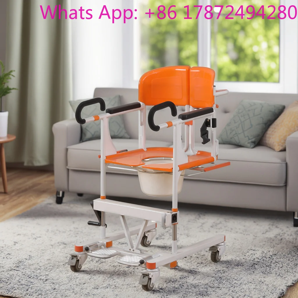 4-in-1 Foldable Mobile Patient Lift Transfer Chair,            Shower Chair Commode Toilet Chair for Home Care