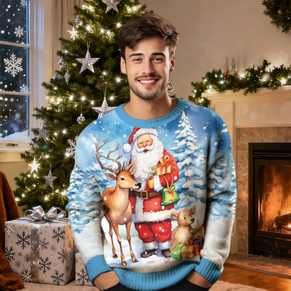 

Santa Claus Graphic Ugly Christmas Sweater Fashion Autumn Streetwear Loose Sweatshirts Unisex Pullover Holiday Party Jumper Tops