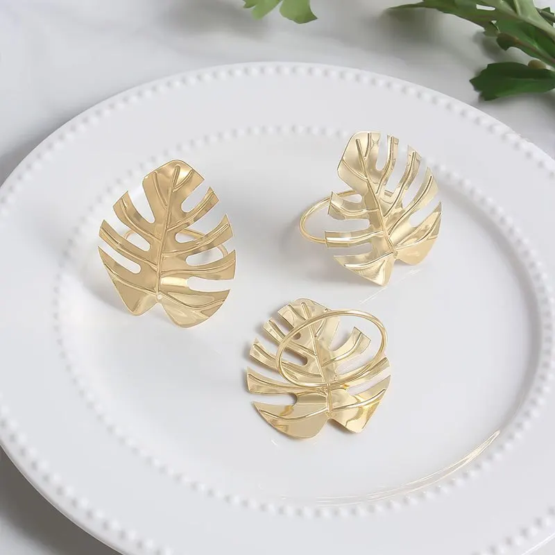4Pcs Metal Leaf Napkin Ring Gold Napkin Holder Table Decorations Christmas Wedding Birthday Simulation Turtle Back Leaf Buckle