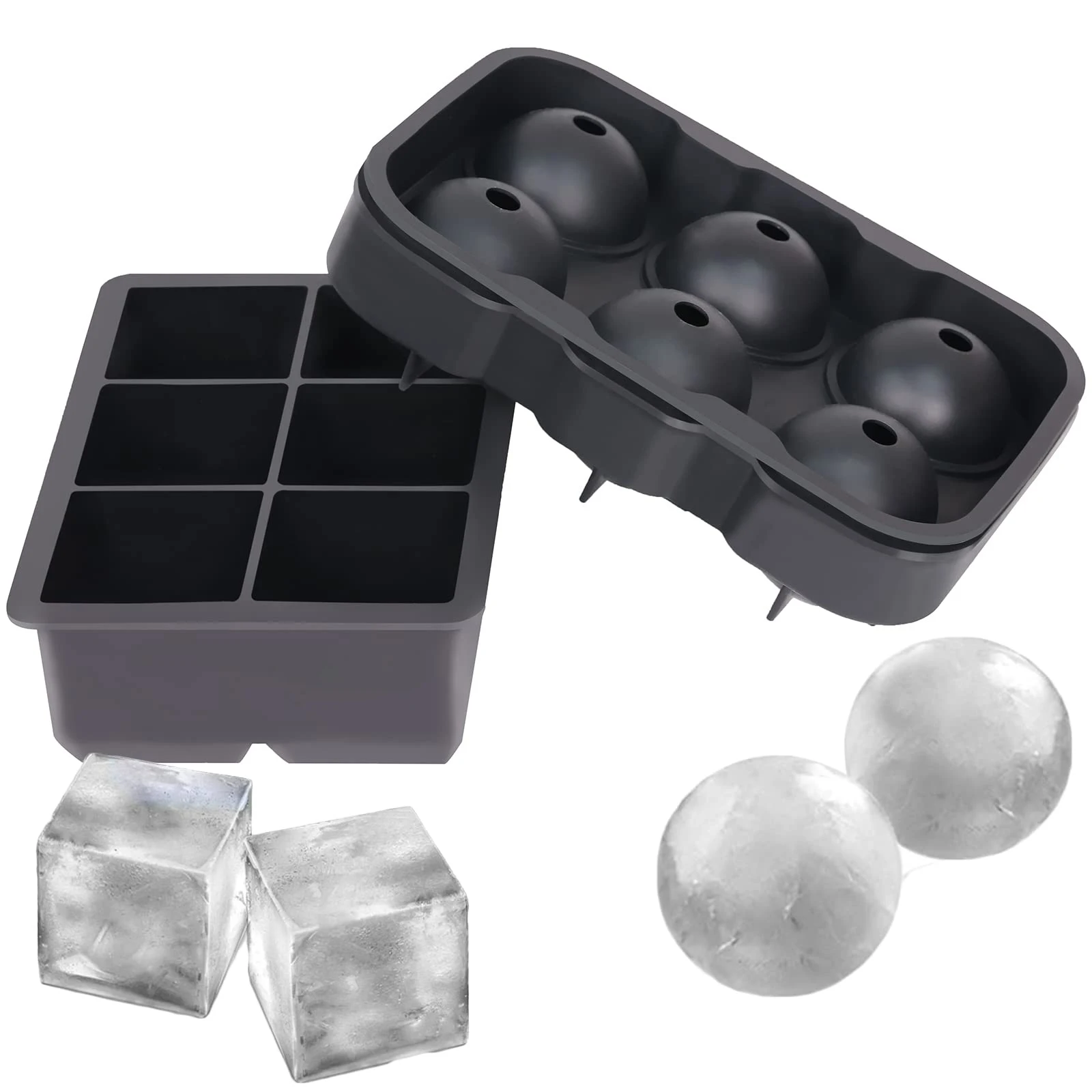 

Ice cubes Trays Ice-Ball-Molds (Set of 2) Silicone Sphere Ice Ball Maker with Lid Large Square Molds for Whiskey Cocktail Brandy