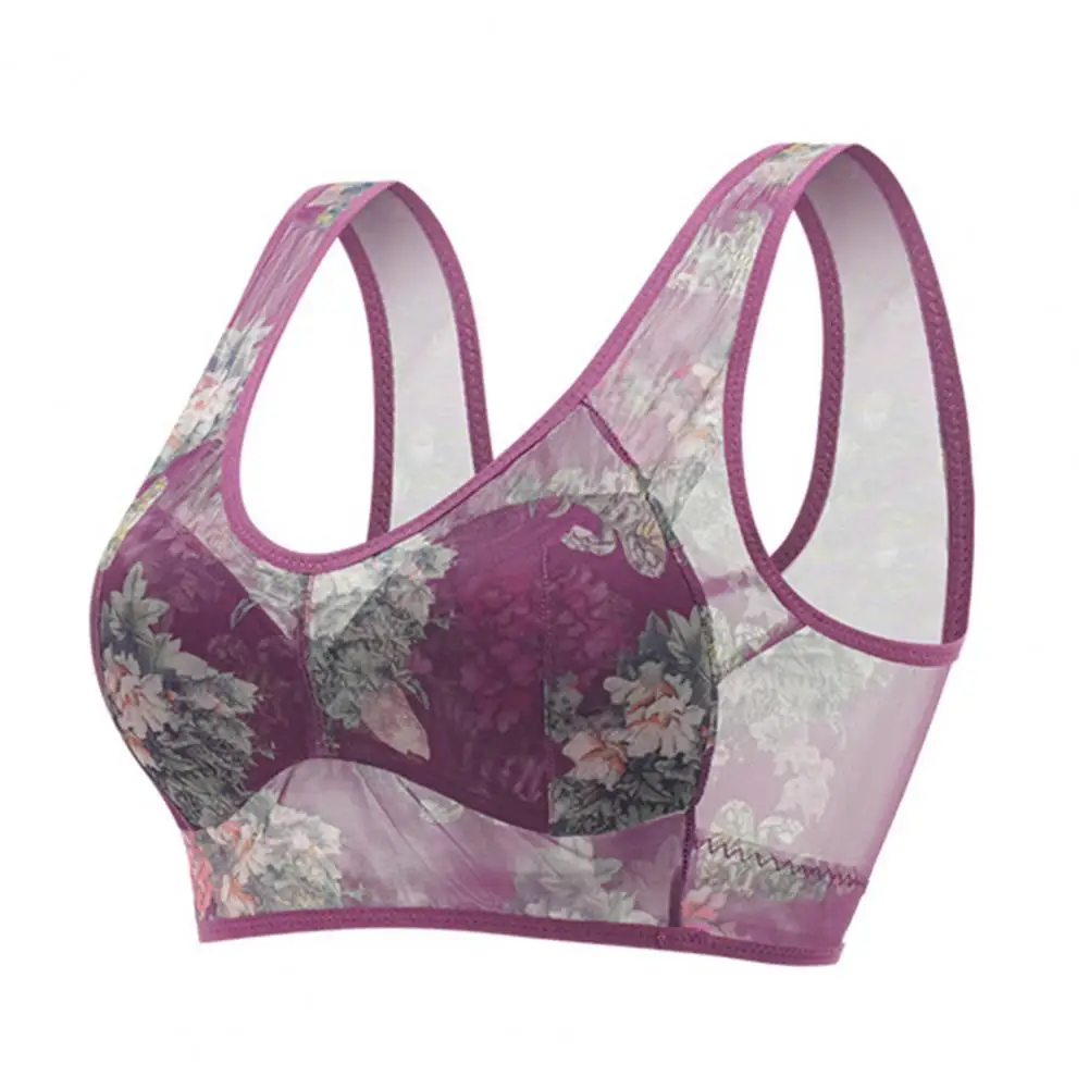 2024 Women Bra Seamless Thin Ice Silk Cooling Print Wireless Anti-snagging Push Up Mother Bra