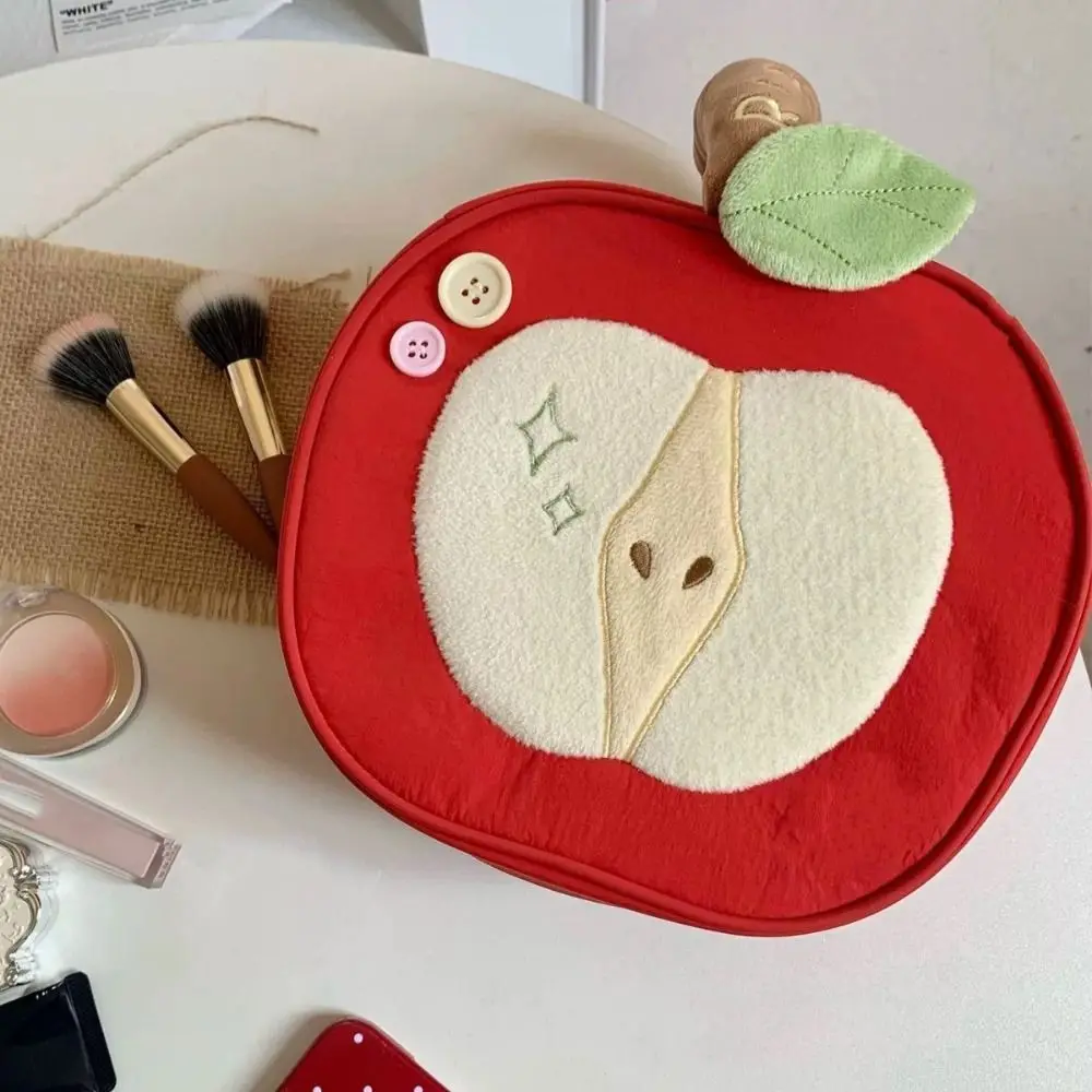 

Wash Pouch Portable Fruit Makeup Bag Red Cartoon Travel Cosmetic Bag Handle Velvet Storage Bag Data Cable Storage