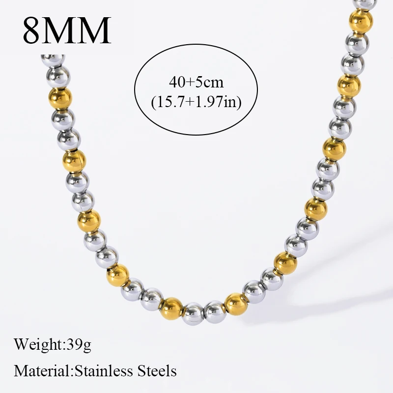 EILIECK 316L Stainless Steel Solid Beads Balls Necklace For Women Girl Fashion New Year Gift Collar Neck Chain Jewelry Set
