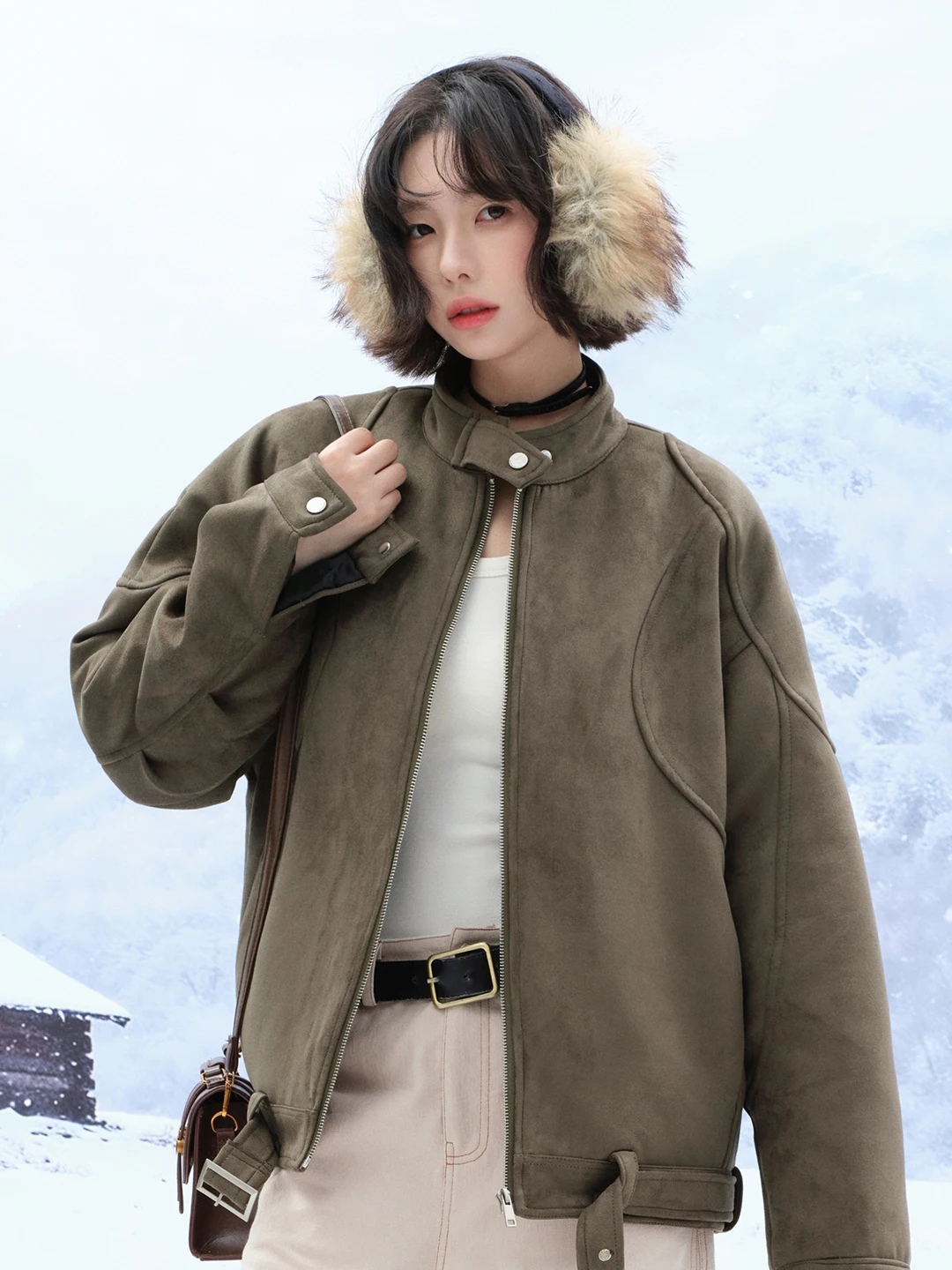 

Зимняя утепленная замшевая куртка женская свободного кроя с воротником-стойкой, хлопковое пальто в уличном стиле, нейтральная верхняя одежда, стандартный крой, длинный рукав, на молнии