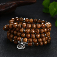 Multilayer 108 Wood Beads Lotus OM Bracelet Tibetan Buddhist Mala Buddha Charm Rosary Bracelet Yoga Wooden For Women Men Jewelry