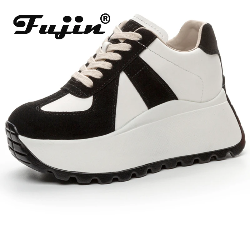 

Fujin 8cm Cow Genuine Leather Summer High Brand Mixed Color Comfy Spring Autumn Platform Vulcanize Women Chunky Sneaker Shoes