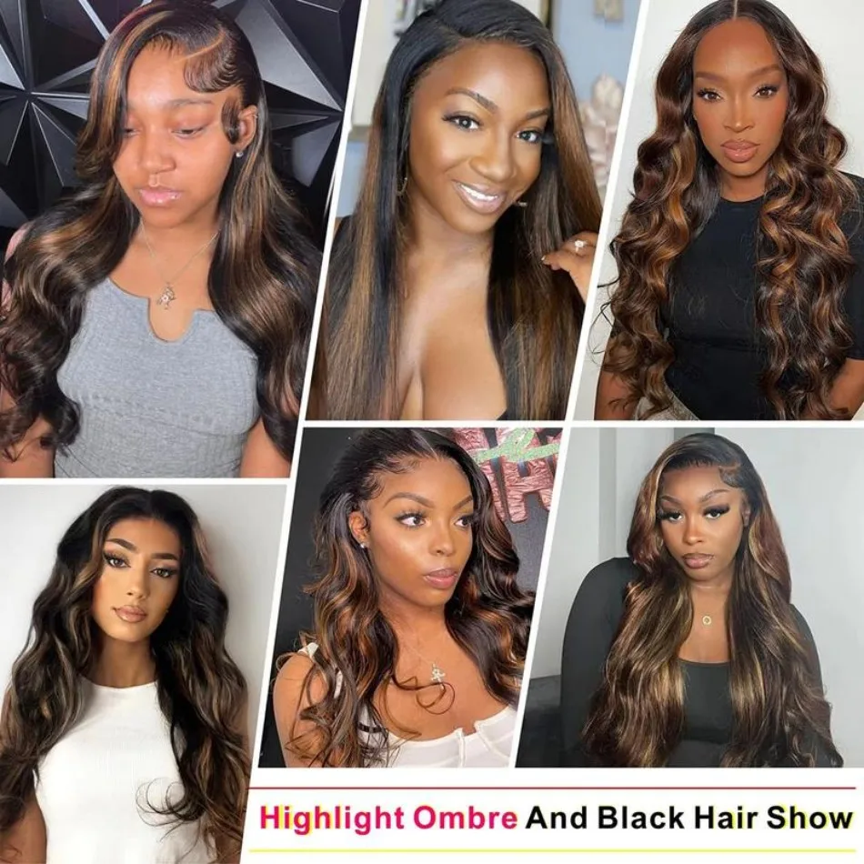 P1B30 mettre en évidence la vague de corps perruques de cheveux humains 100% qualité de cheveux humains 13X6 Hd dentelle frontale perruques 250 densité brésilienne dentelle avant perruques