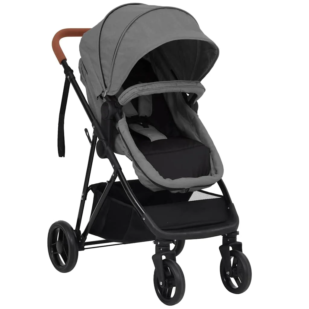 2-in-1 Kinderwagen, Hellgrau und Schwarz, Stahl 59 x 100 x 103 cm, Leichter, Faltbarer, Sicherer Kinderwagen, Kompakt für Reisen