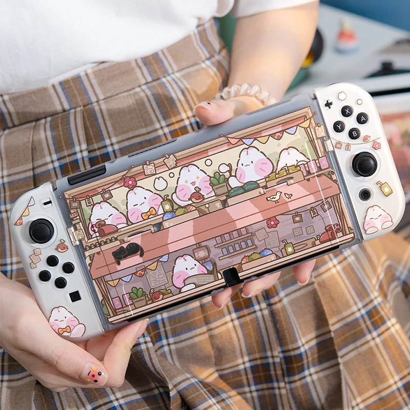 For Nintendo Switch Case NS/OLED Accessories Kawaii Protective Hard Case Cute Rabbit Cover Base Shell For Switch Console Game