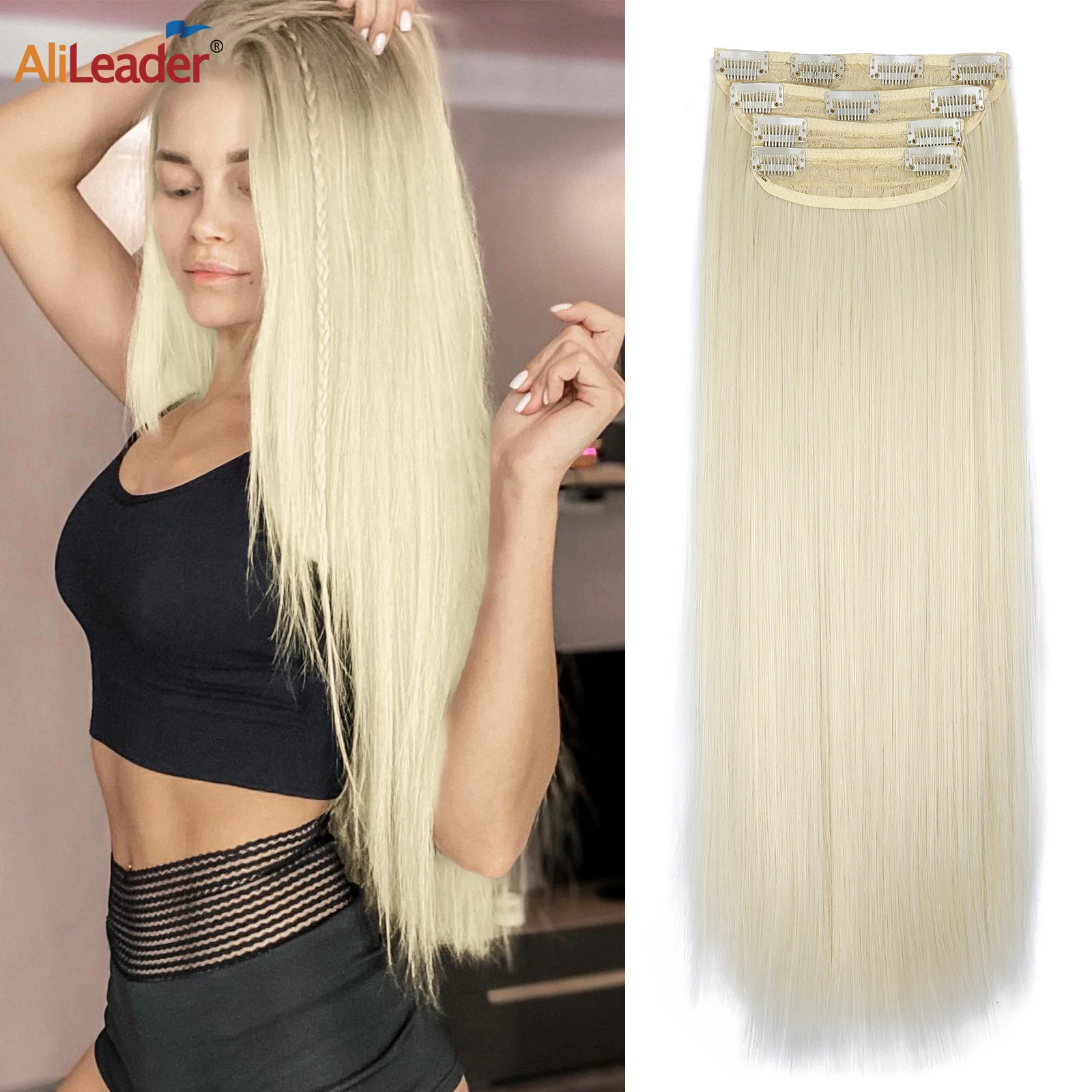 Synthetic Clip In Hair Extensions 4Pcs Thick Hairpiece 11Clips In Hair Extension Mixed Colors Long Straight Hairpieces For Women