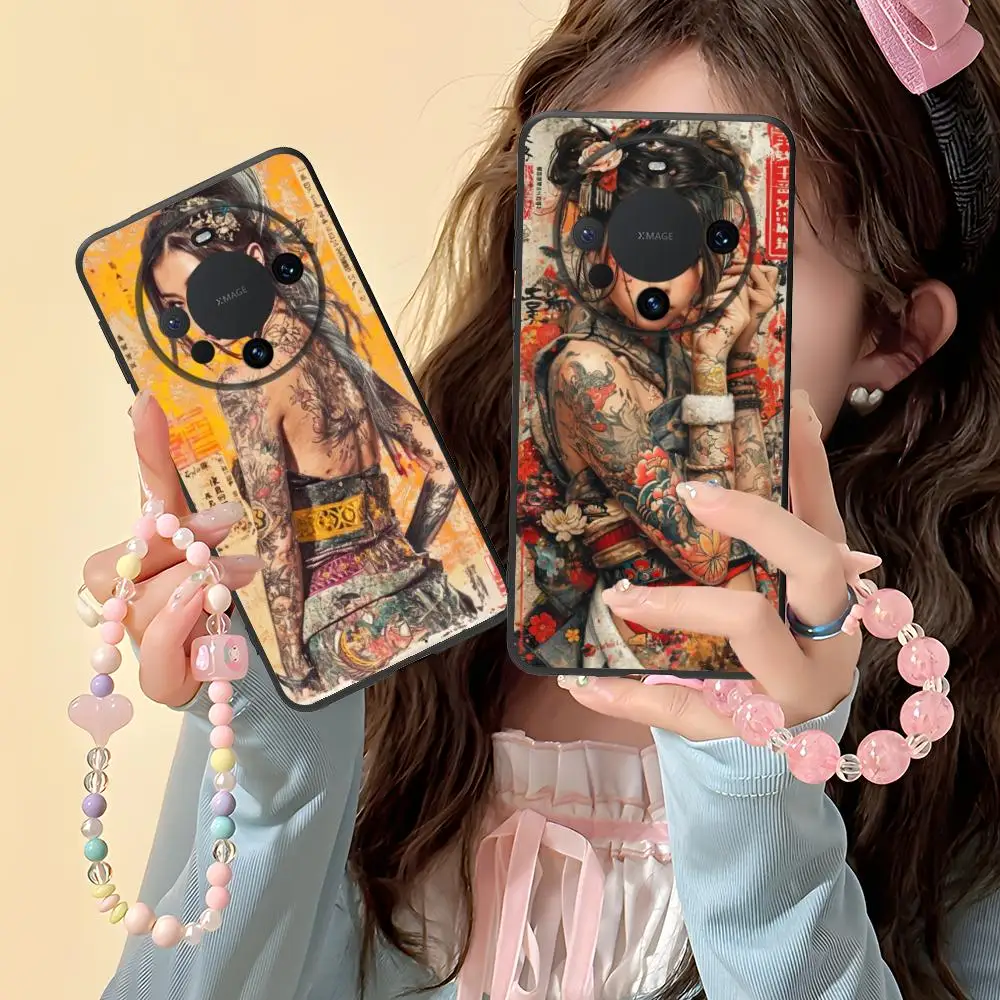 

Retro Tattoo Girl Mobile Phone Case for Huawei Mate 60 50 40 30 20 10 Pro Plus Lite E 5G Colour Printing Protective Luxury Cover