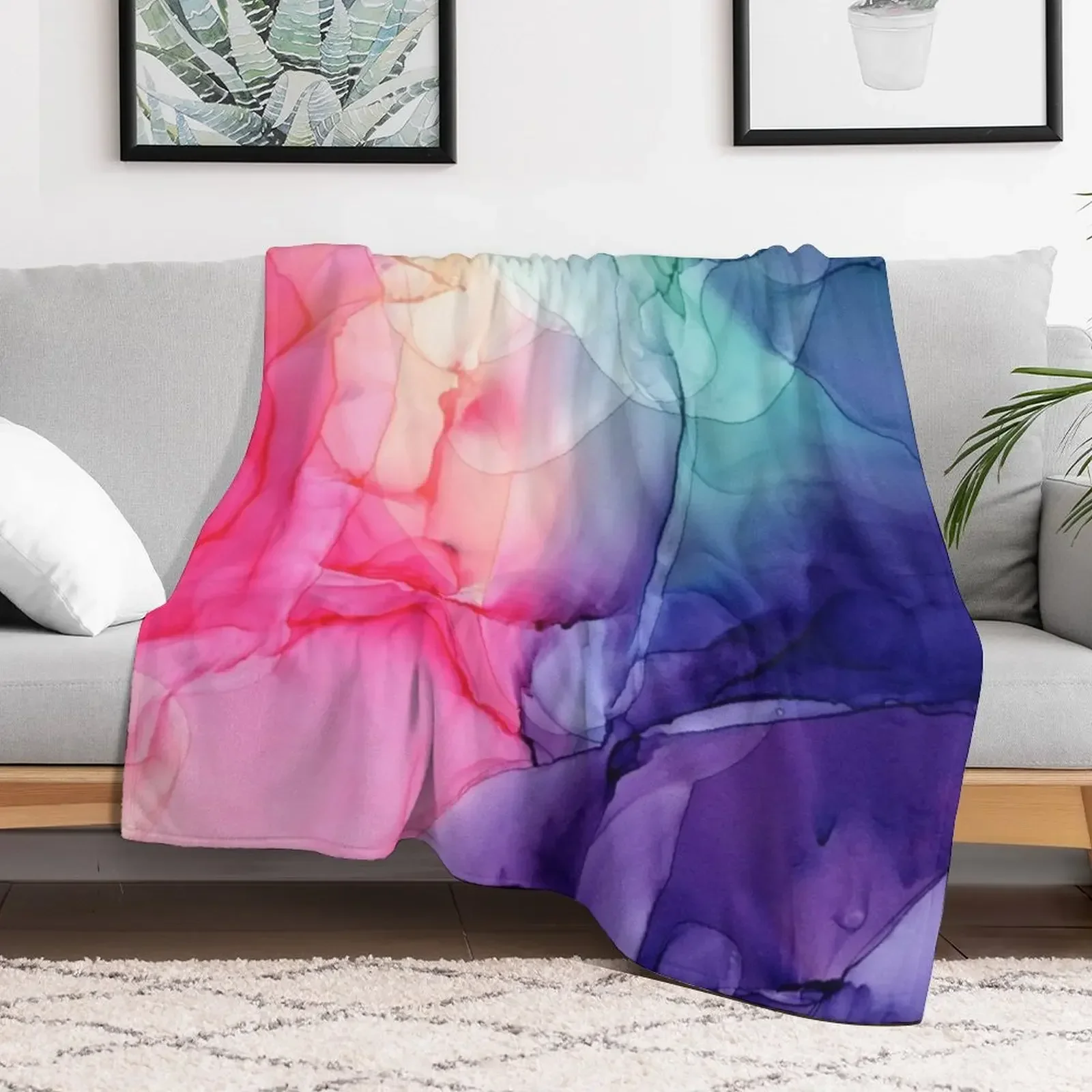 Colorful Rainbow Flowing Abstract Vertical Painting Throw Blanket funny gift Soft Beds Blankets