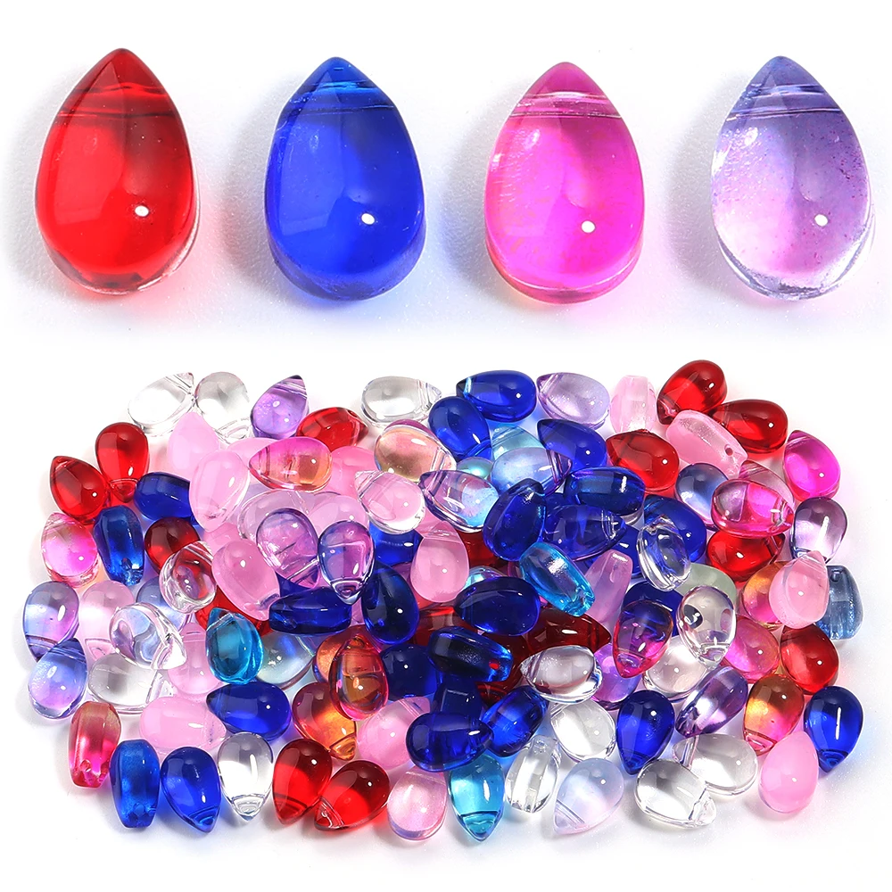 50 stücke 9X6mm Wasser Tropfen Form Glas Perlen Bunte Lose Spacer Reis Perlen Für DIY Schmuck Machen halskette Armbänder Zubehör