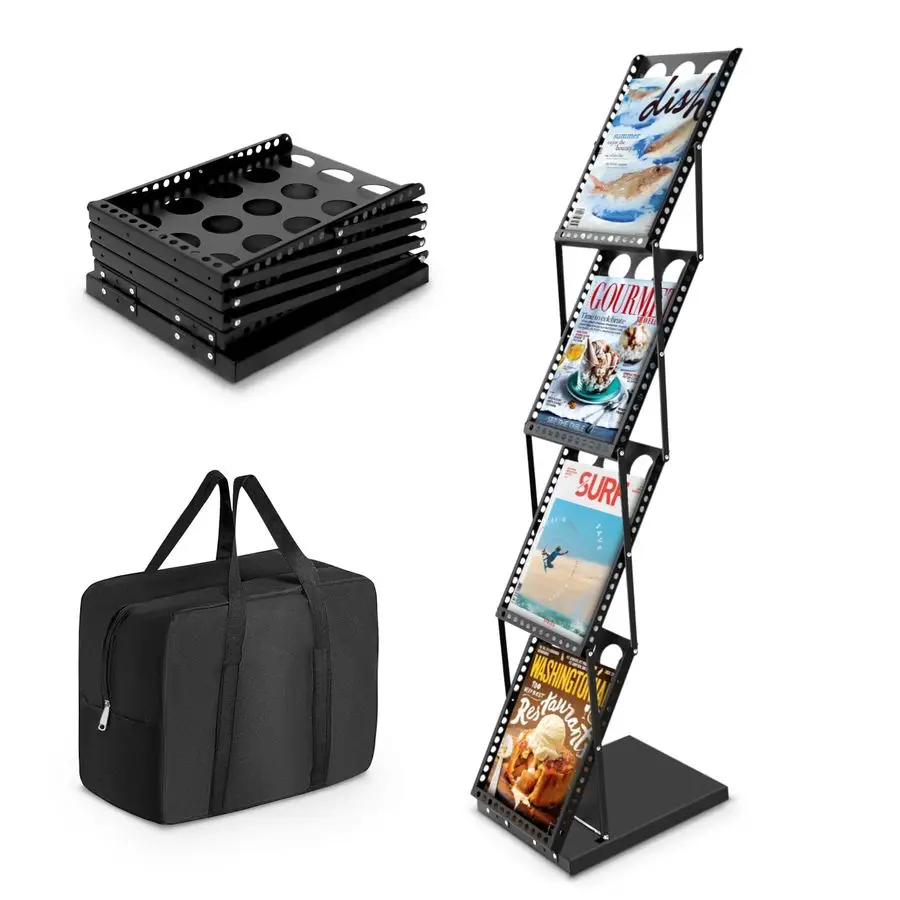 

Foldable Magazine amp Brochure Display Rack, Portable Literature Stand for Office, Trade Shows and Exhibitions, with Carrying Ba
