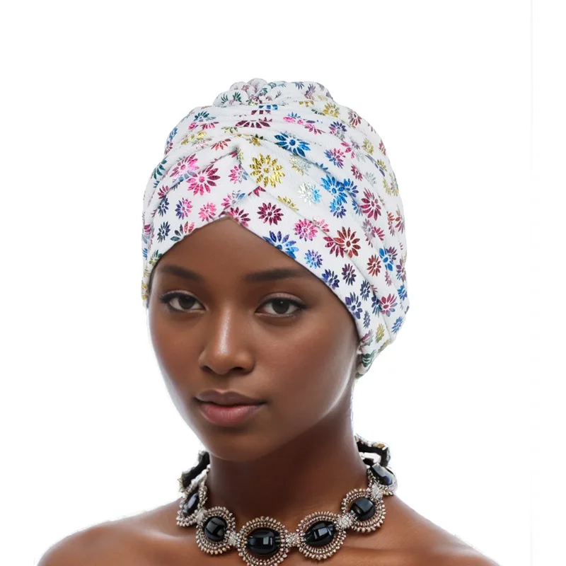 2024 New Women Printed Knot Turban Indian Muslim Headwraps Chemo Cap Hijab Beanie Bonnet Head Wrap Bandanas Hair Loss Headscarf