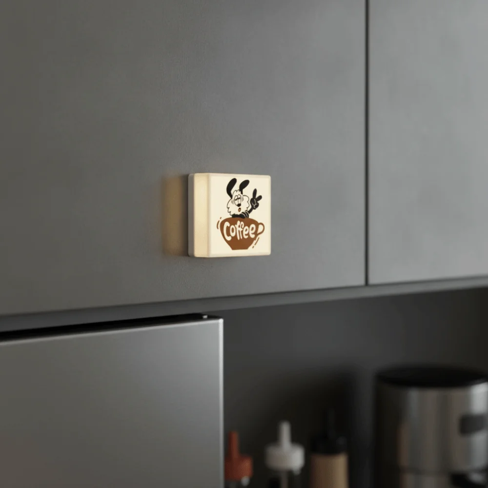 Touch-sensitive Glowing Coffee Shop Fridge Magnet Sounding Adjustable Light Brightness Coffee Light Box Sticker Long-lasting