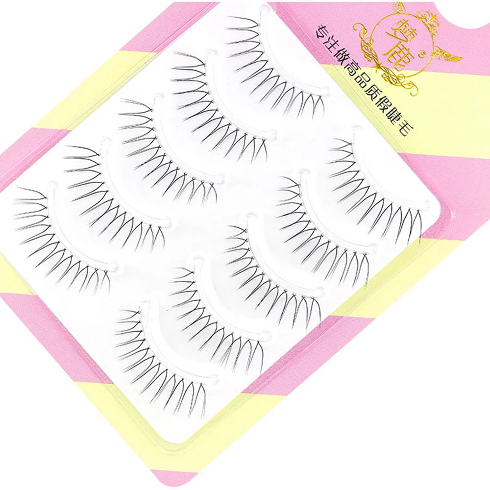 5 Pairs V-shaped Natural False Eyelashes Transparent Stem 3D Korean Manga Eyelashes Eye Makeup Eyelashes Supplies Wholesale