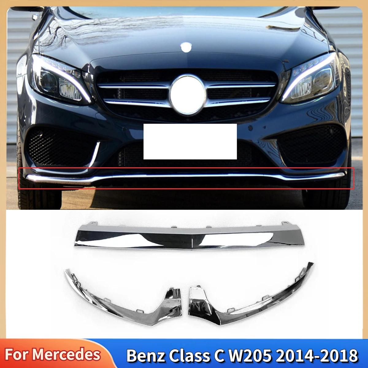 

Для Mercedes-Benz Class C W205 2014-2018 автомобильный передний бампер Нижняя губа отделка формование хромовый комплект кузова Аксессуары тюнинг автозапчасти