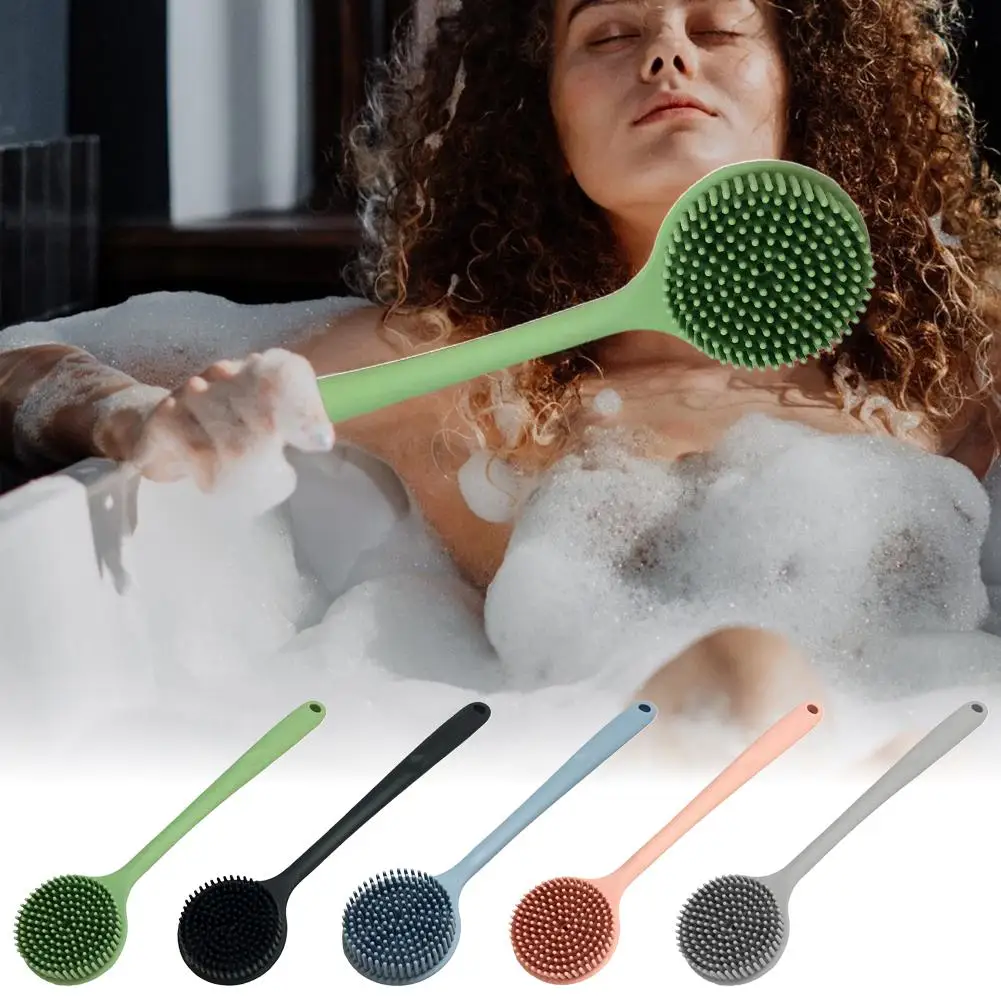 فرشاة حمام من السيليكون ذات مقبض طويل، أداة تنظيف وتقشير مزدوجة الجوانب