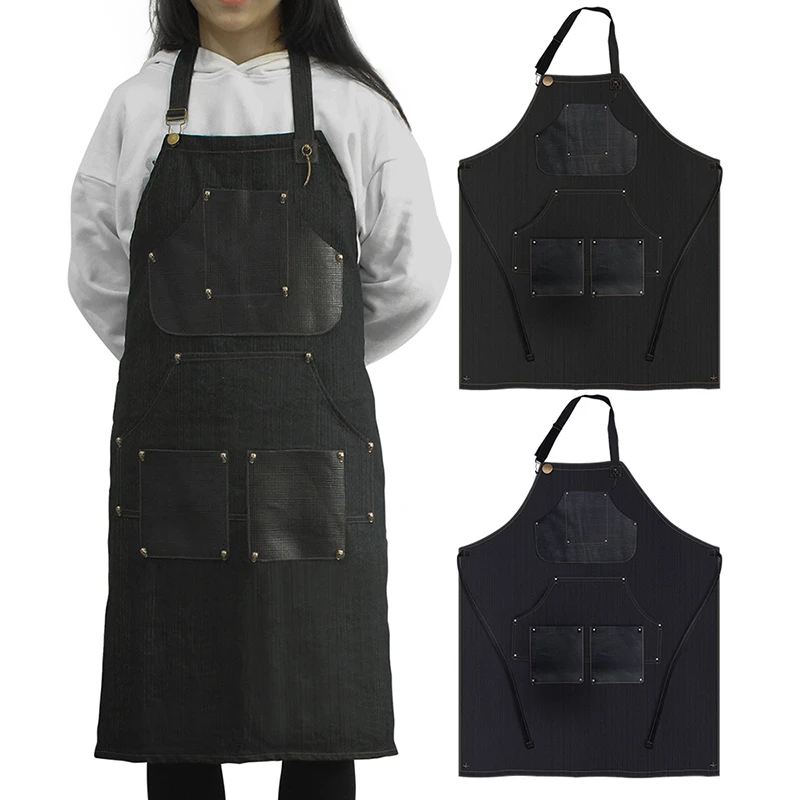 

Handmade Adjustable Tattoo Apron High Quality Denim Jean Waterproof Tattoo Working Apron With Neck Straps Tools Pockets