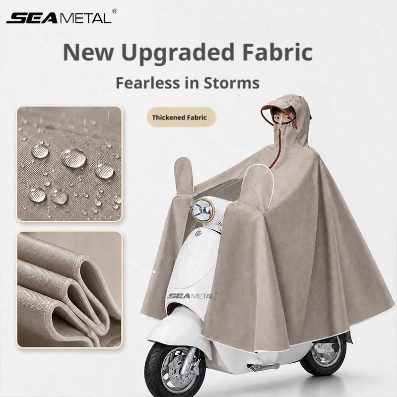 SEAMETAL 5XL Rider Rain Poncho for Motorcycle Scooter Waterproof Cape Zippered High Collar Khaki Black