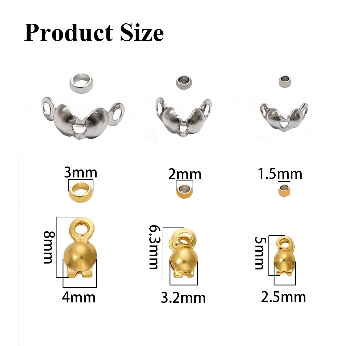 Complete Jewelry Clasp Kit - Stainless Steel Crimp Beads Wire Protectors Lobster Clasps & Cord Ends for DIY Beading Gold/Silver
