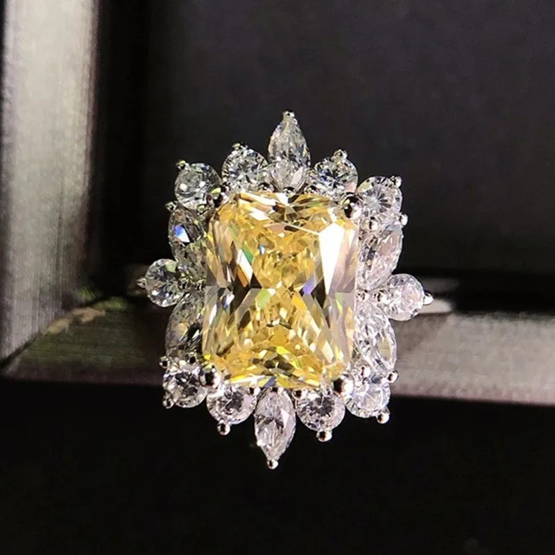 New Shining Yellow Diamond Full Set Zircon Women's Ring Wedding Dinner Bride Handicraft Gift image 3