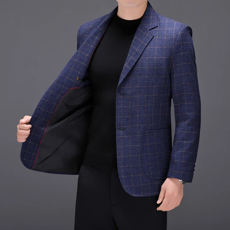 Blazer Fashionable Outdoor Travel Camping Youthful Wedding Versatile Host for Campus Leisure Korean Style Checkered Men's Blazer