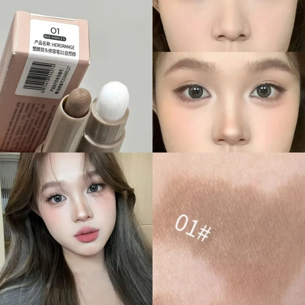 Highlighting & Bronzer Stick: Long Lasting Corrector with Brush, Brightening Concealer Pen, Nose Shadow, and Contouring image 6