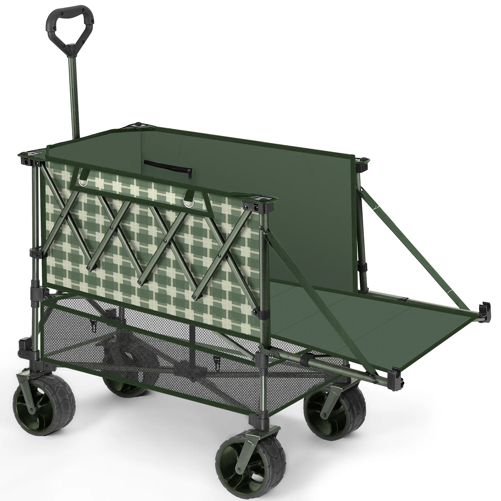 

Portable OEM Four-Wheel Carbon Steel Black Shopping Large Capacity Folding Wagon Cart High Quality Heavy Duty Two-level Beach