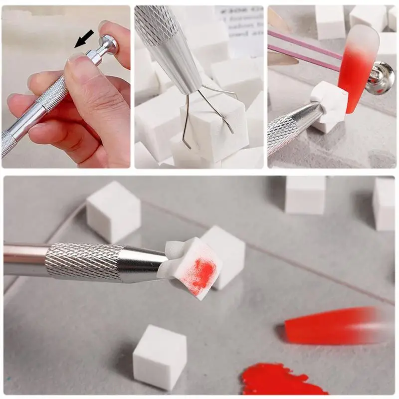 ABIT 100 PCS Nail Art Stamper Tools Nail Art Sponge Soft Sponges Color Fade Manicure White & Silver DIY Nail Sponge Gripper Tool