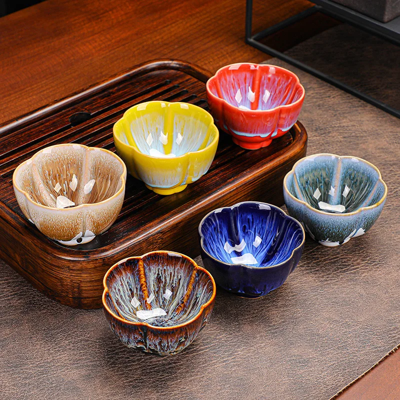 Jian Zhan Tea Jun Porcelain Brushed Tianmu Master Deep Sea Silver Lotus Starry Sky Kiln Change Cup Six Cups