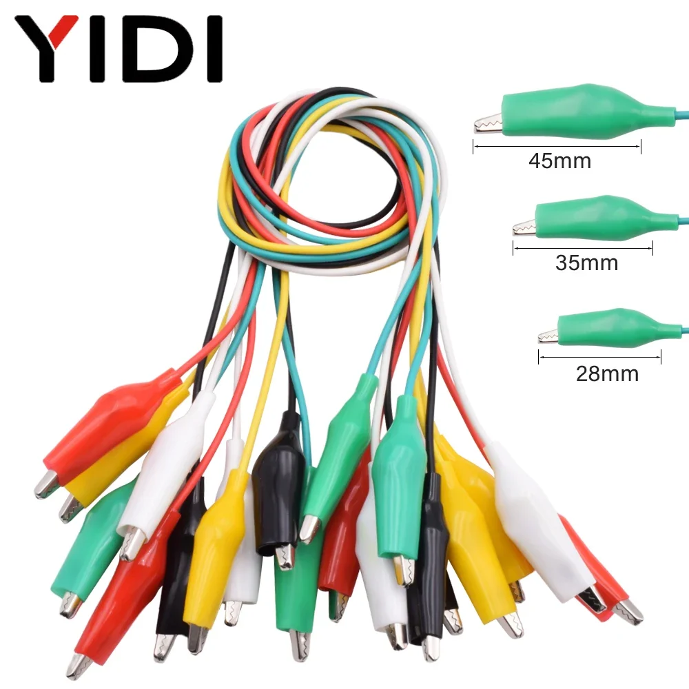 10pcs 50cm Colored Crocodile Clip 28 35 45mm Electrical Wire Test Lead Double Ended Alligator Clip DIY Power Supply Cable Jumper