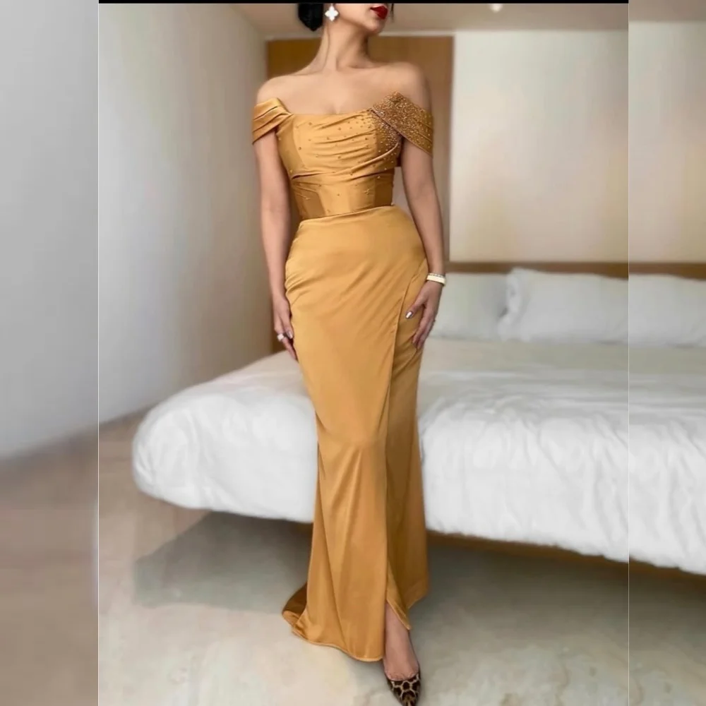 

Customized Sparkle Retro Jersey Sequined Pleat Trumpet Off-the-shoulderLong Dresses Bespoke OccasionCasual