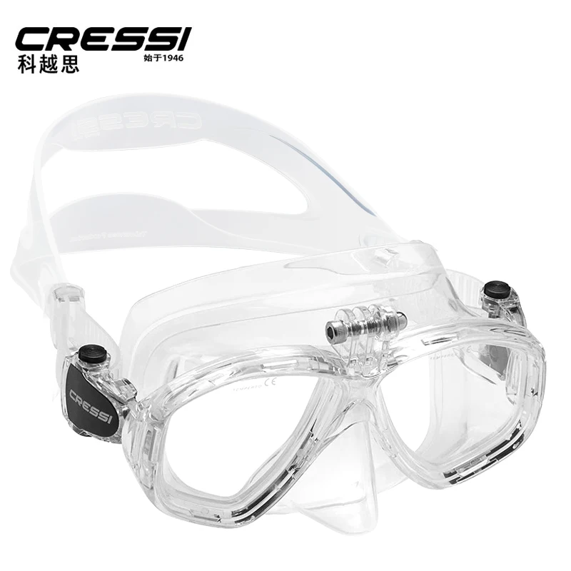 Cressi ACTION Scuba Diving Mask With Go Pro Camera Mount Tempered Glass 2 Window Low Volume Snorkeling Swimming Mask  for Adults
