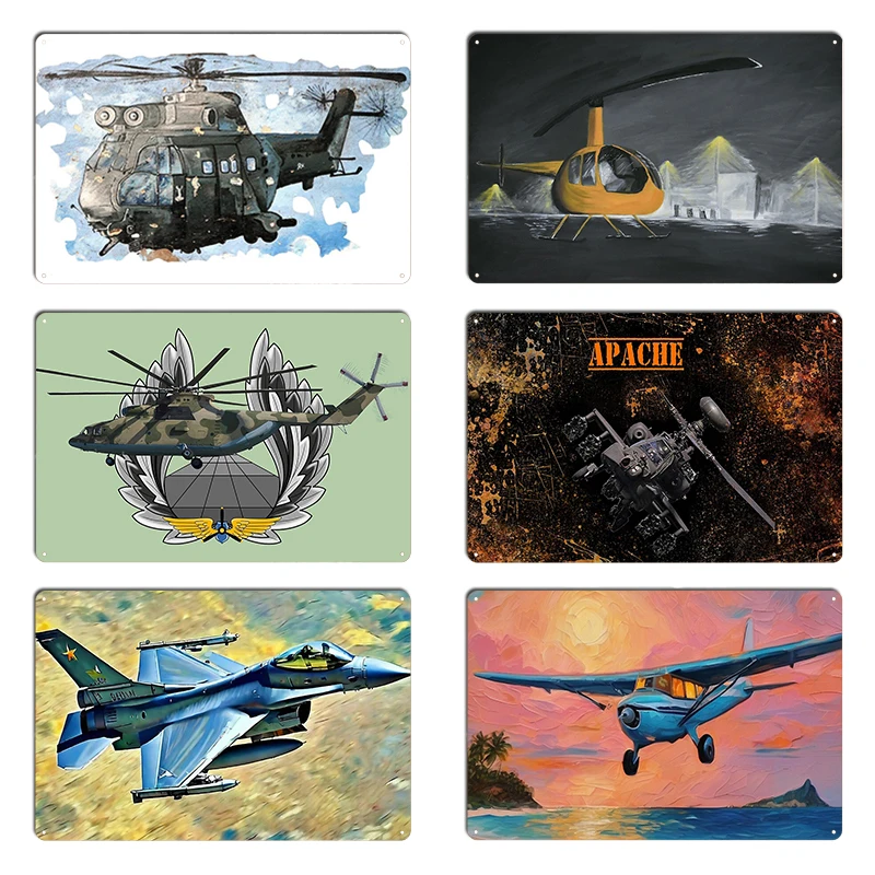 Ch-47 Chinook Helicopter Painting Gunship with background Metal Plaque Designer Funny Tin Sign Poster wall decor  vintage decor