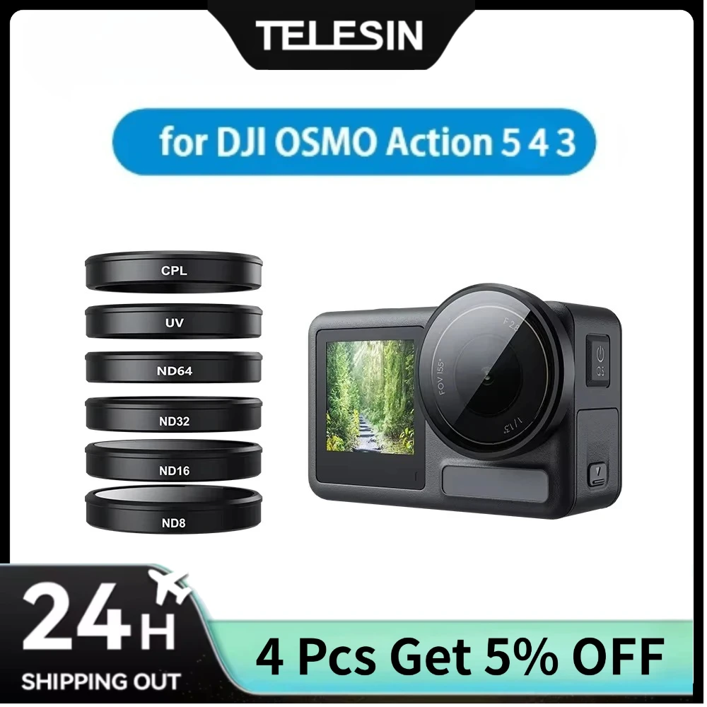 

TELESIN UV CPL ND 8 16 32 64 Filters Set for DJI OSMO Action 5 4 3 AGC Glass Aluminum Frame Filter Kit Action Camera Accessories
