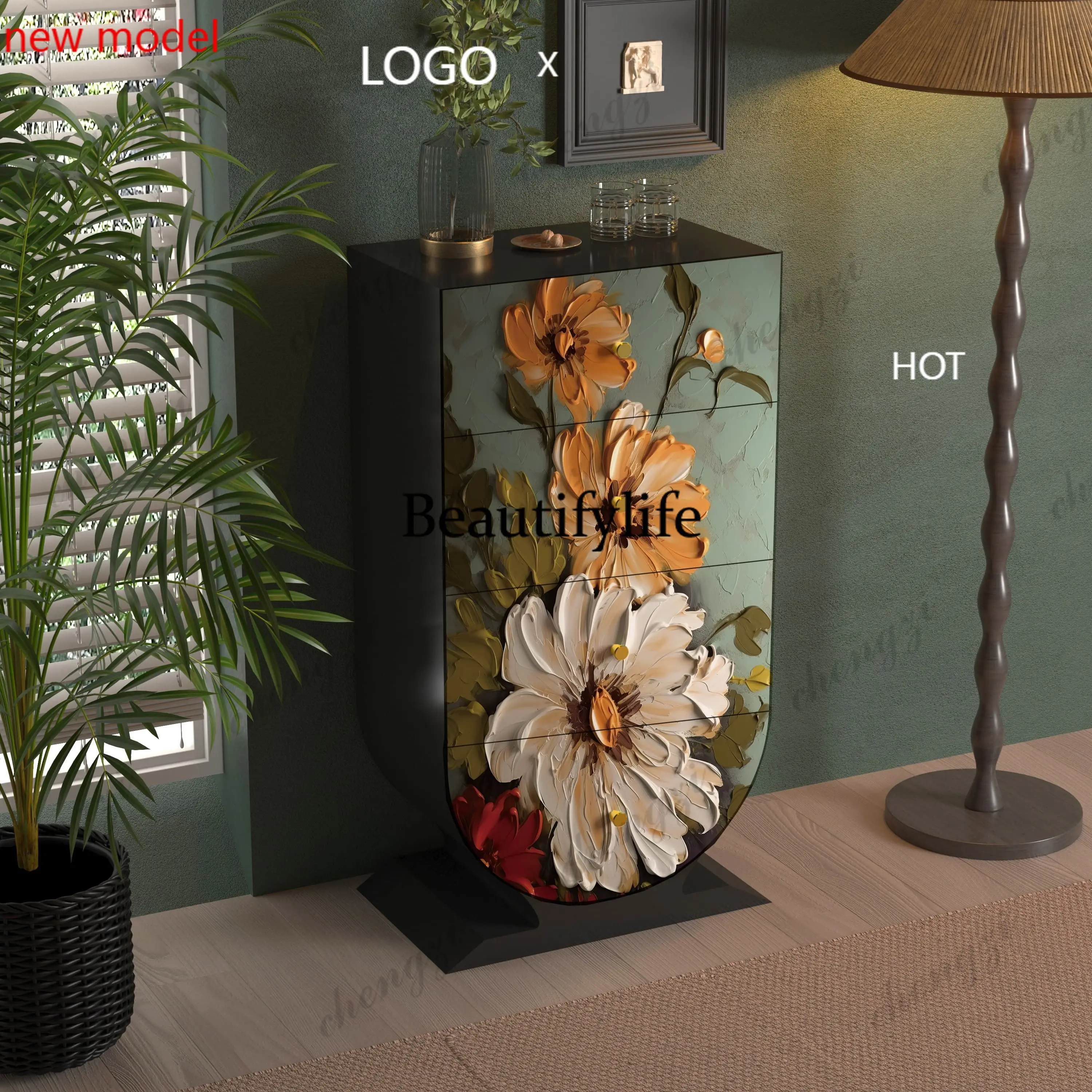 N138French medieval solid wood four-chest cabinet B & B home restaurant vertical cabinet decoration, lockers