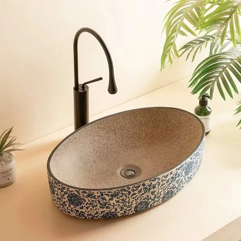 

Chinese style oval shaped blue and white porcelain washbasin, retro art ceramic washbasin,suitable for balcony, bathroom YX652RG