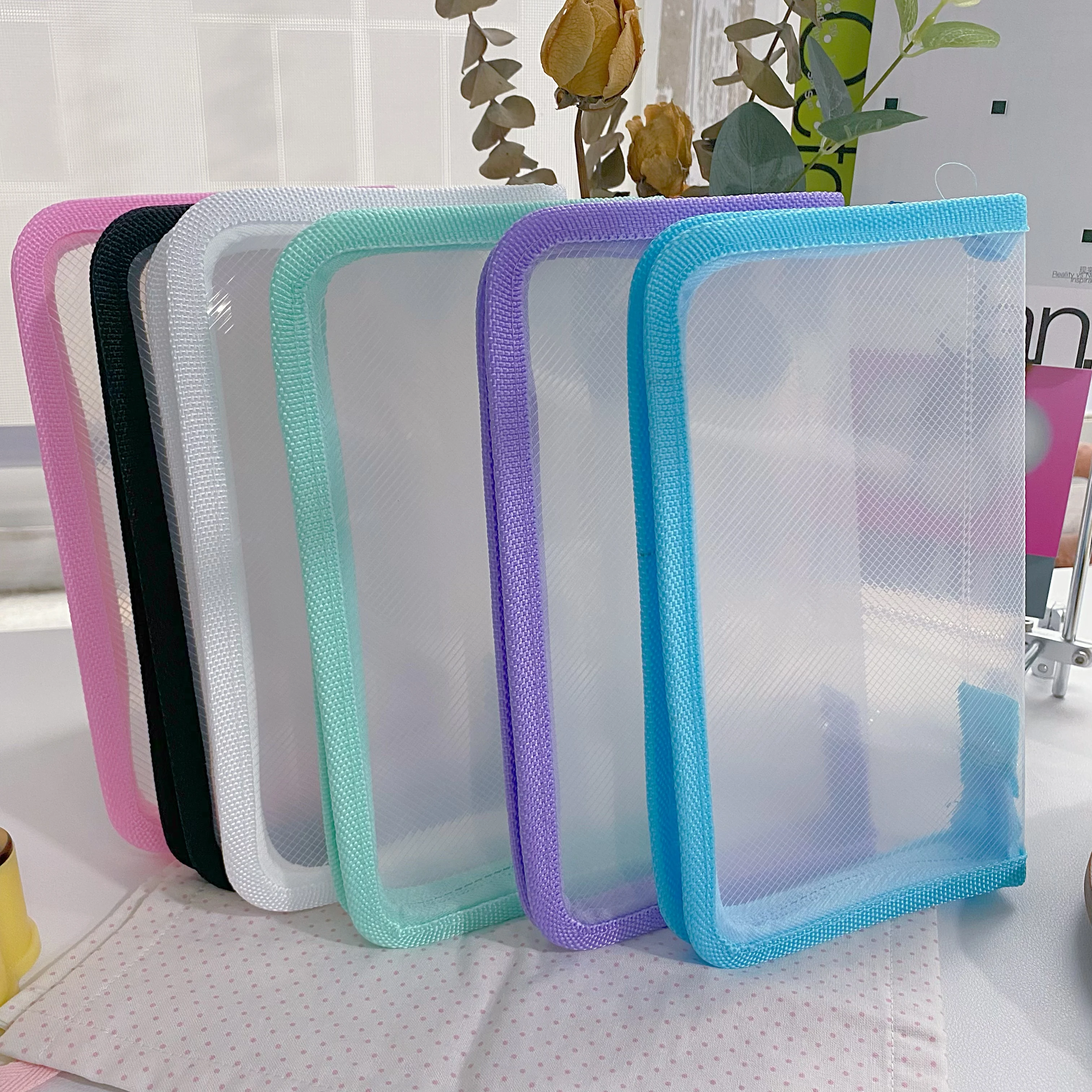 A6 Sticker Organizer Transparent Textured PP File Storage Zipper Pouch Stationery Scrapbook Journal Accessories