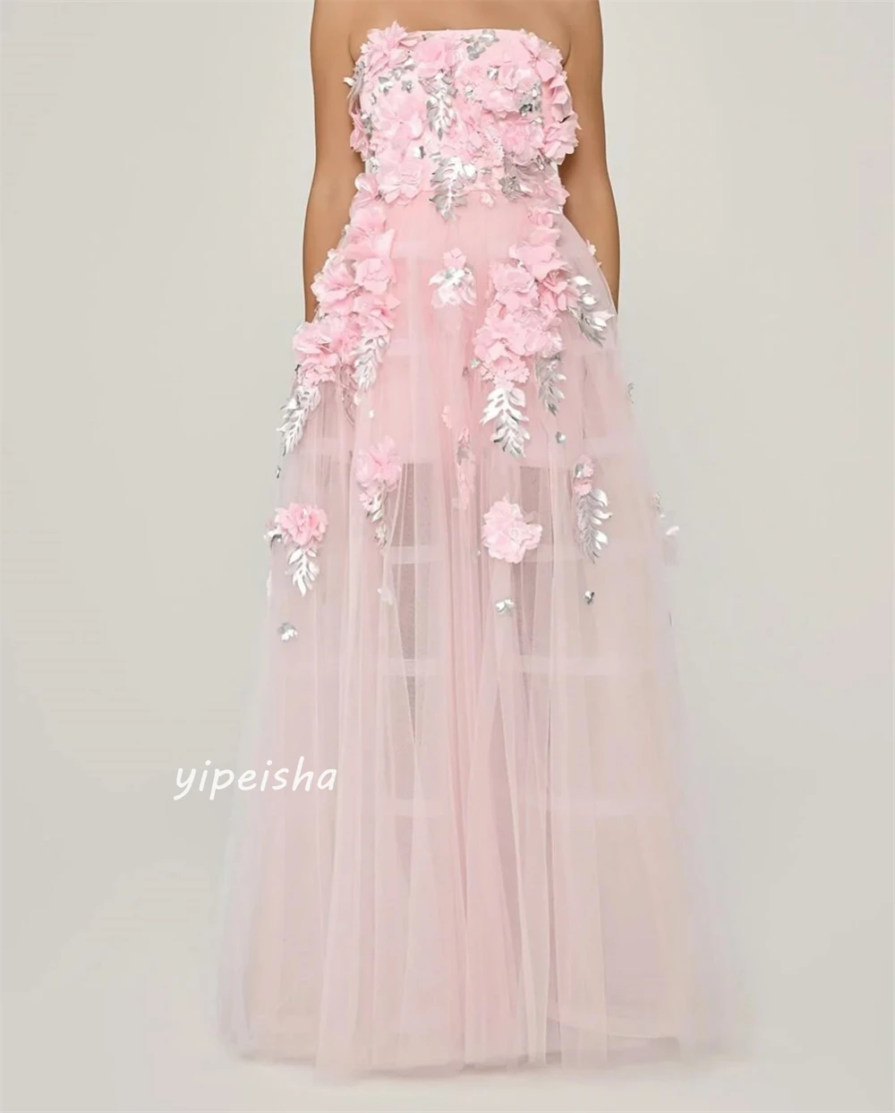 Ball Dress Prom  Net Flower Applique Feather Ruched Quinceanera A-line Strapless Bespoke Occasion Gown Long es